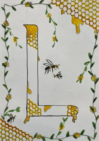 Initialen mit Feder und Tusche - 7E