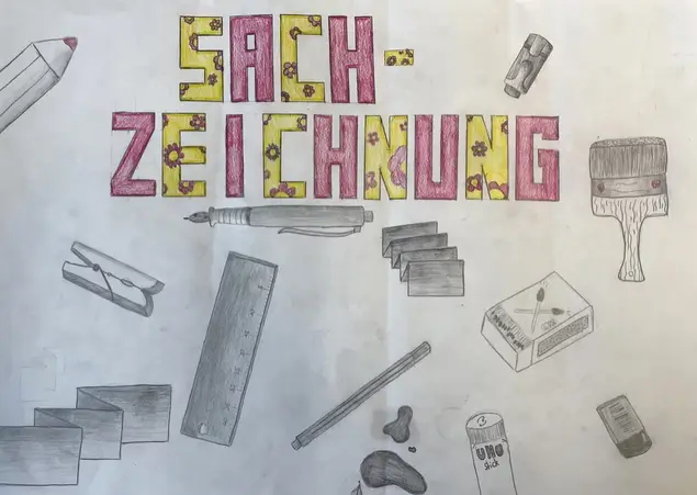 Parallelperspektive und das realistische Darstellen von Alltagsgegenständen mit Bleistift - 7E