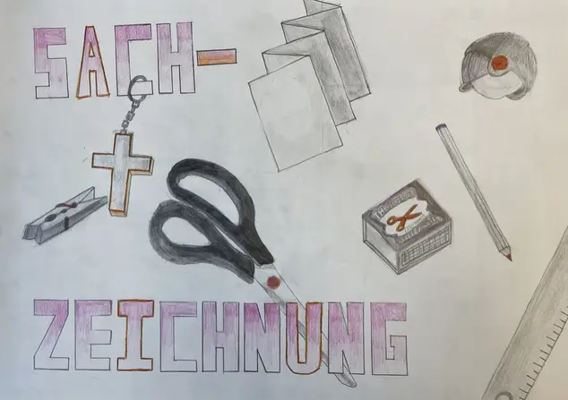 Parallelperspektive und das realistische Darstellen von Alltagsgegenständen mit Bleistift - 7E